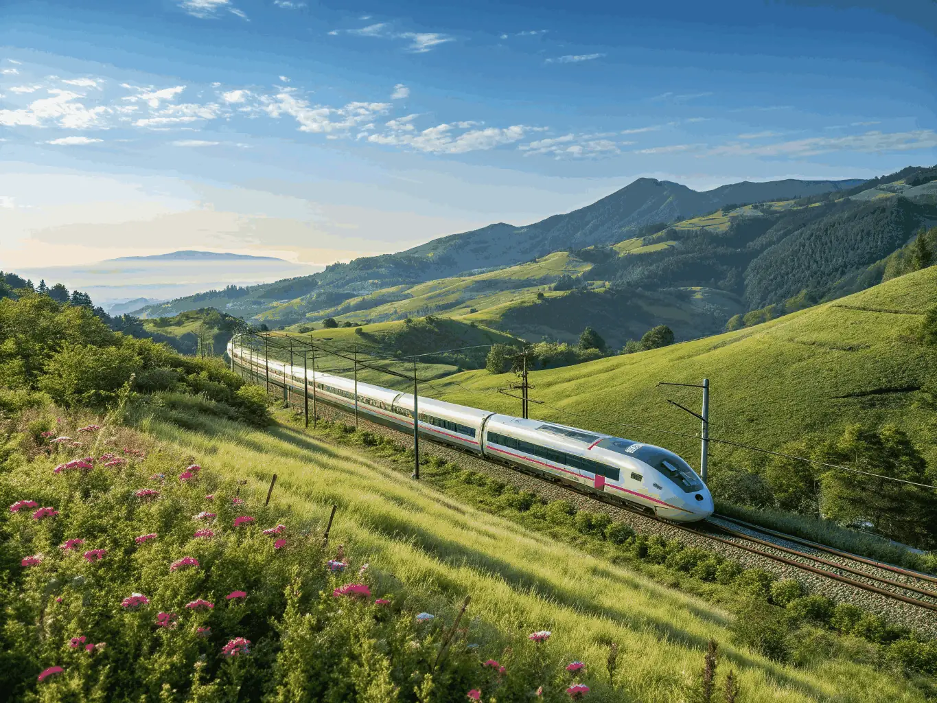 A vintage heritage train, restored to its former glory, traveling through the picturesque landscape of the Charente Limousine region. The image should evoke a sense of nostalgia and the golden age of railway travel.